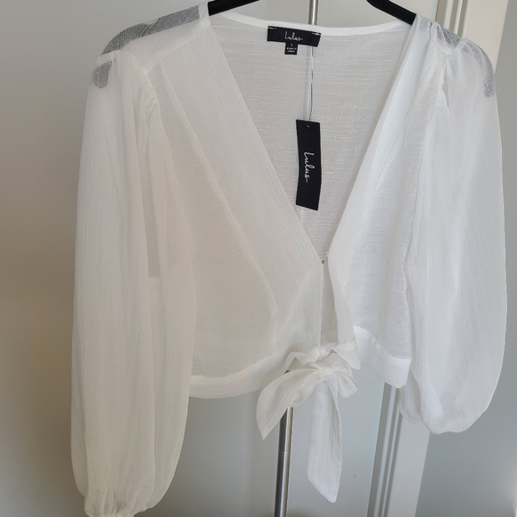 Lulu's In the Breeze Sheer Long-Sleeve Tie-Front T - Picture 1 of 7